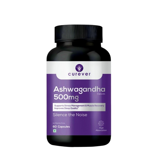 [BRSRGAI6C55WA23J] Curever Ashwagandha 500mg Capsules | Stress Relief, Sleep Support & Energy | Ayurvedic Adaptogen Supplement for Men & Women | Supports Immunity, Stamina & Muscle Recovery | 60 Veg Capsules