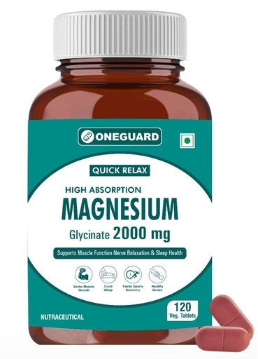 [BRSRGAYFBAHA2FD5] Magnesium Glycinate Supplement 120 Veg Tablets, 2000mg Per Serving, High Absorption Chelated Form, helpful in Muscle & Nerve Relaxation, Better Sleep Quality for Men & Women
