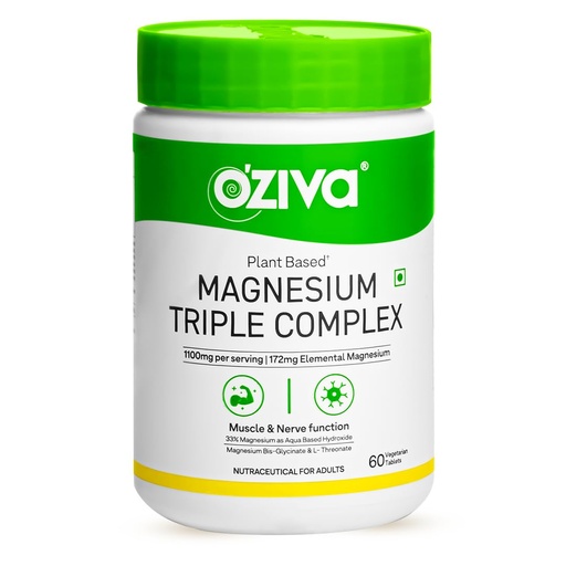 [BRSRAA34B4IBQHTG] OZiva Magnesium Triple Complex 1100mg, Muscle & Sleep, Glycinate, 60 Tabs