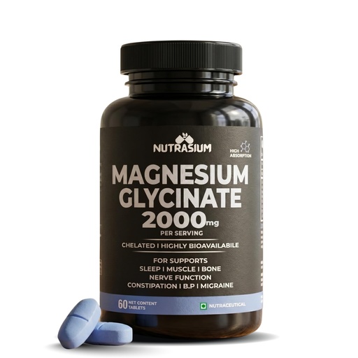 [BRSREFQYCUHRMAA3] Nutrasium Magnesium glycinate 2000 mg Per Serving | Chealted & High Absorbtion | For Deep Natural Sleep, Muscle Relaxation, Supports Heart & Nerve Function | 60 Tablets