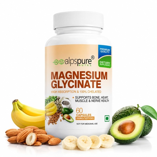 [BRSRMZLYOZ4GAAY7] Alpspure Nutra Magnesium Glycinate | 60 Veg Capsules | High Absorption & Chelated Form | Better Sleep Quality | Improves Muscle & Nerve Function | Magnesium Supplement | Healthy Bones