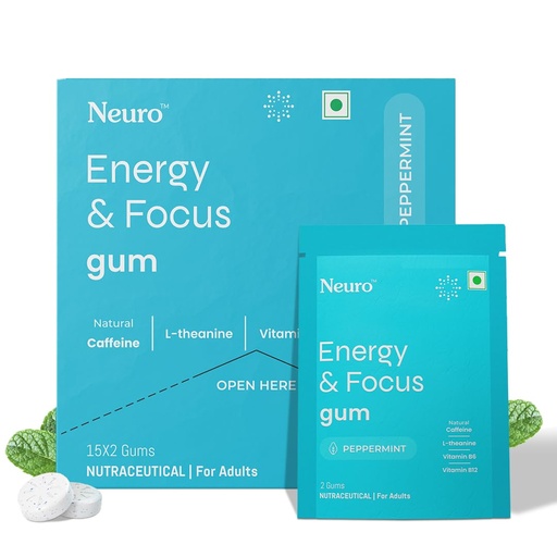 [BRSRAAA7DN7BEALP] Neuro Energy & Focus Gum - Peppermint | Quick Energy Boost & Enhanced Focus | Natural Caffeine + 60 mg L-Theanine + Vitamin B6 & B12 | No Added Sugar | Aspartame Free | 30 Gums