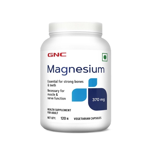 [BRSRMGQFPMBBSCLG] GNC Magnesium 370mg | 120 Veg Capsules | For Bone Strength, Muscle & Nerve Function, Stress Relief, Improved Sleep, Mood Elevation, Essential Mineral for Calcium Absorption & Cell Function