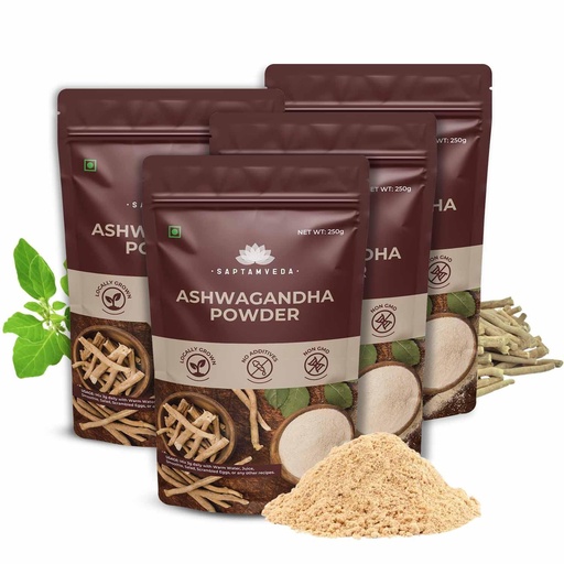 [BRSRMZILOUOWOGQV] SAPTAMVEDA Premium Organic Ashwagandha Powder 250gm (Pack of 4) - 1KG | Withania Somnifera | For Men And Women