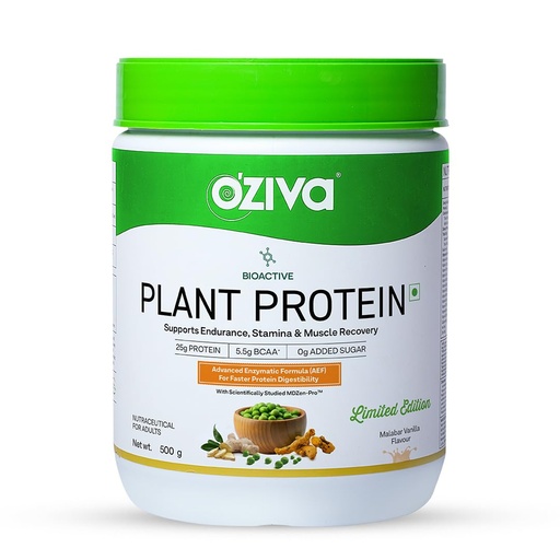 [BRSREYAHPMARYDL4] OZiva Bioactive Plant Protein Powder, 5.5g BCAA, Malabar Vanilla, 500g