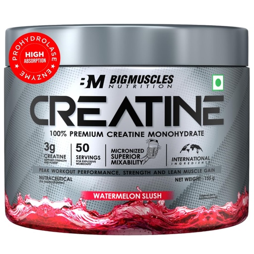 [BRSRMBATOYDWOEI7] Bigmuscles Nutrition Creatine [155g, 50 Servings]|Watermelon Slush | Micronized Creatine Monohydrate To Support Lean Muscle Repair & Recovery|Increase Strength&Athletic Performance,Powder, 1 count