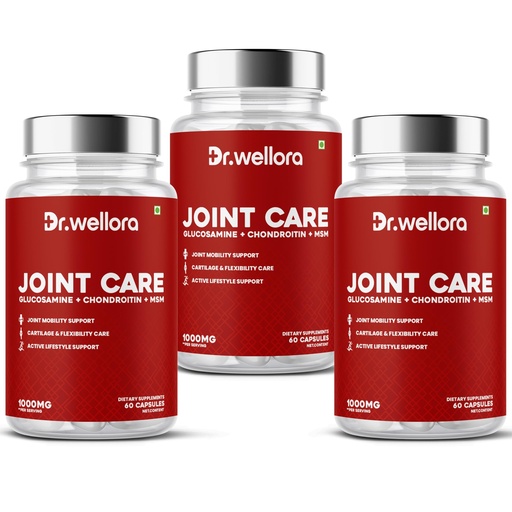[BRSRYGQEBAMBGDT2] DR WELLORA Joint Care Capsules with Glucosamine, Chondroitin & MSM | Joint Mobility, Cartilage & Flexibility Support | Herbal Joint Health Supplement for Men & Women | 180 Capsules