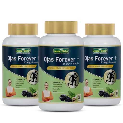 [BRSRGCAHAR4GADI3] Jeena Sikho Ojas Forever+ | Ayurvedic Herbal Energy Capsule with Ashwagandha & Shatavari | Supports Daily Wellbeing & Herbal Wellness Routine | 30 Capsules, Pack of 3