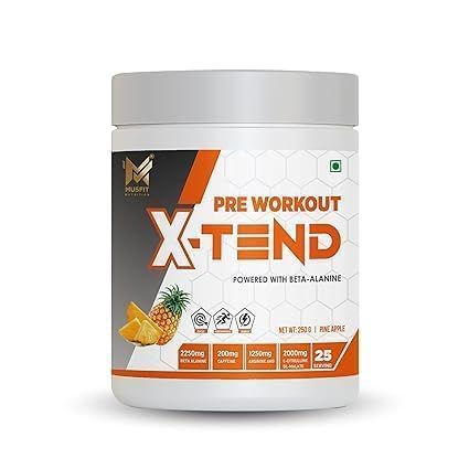 [BRSRGAI6BUBAAYIY] MUSFIT X-Tend Pre Workout 250gm | Shaker Bottle Free (Pineapple)