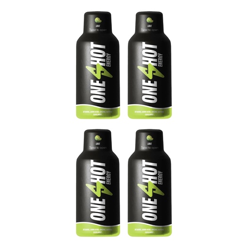 [BRSRGCQNCJ4GEDY6] ONE SHOT ENERGY Energy Shot (Pack of 240ml 4 Shots) | (4 x 60ml in Lime Flavour) 100mg Caffeine 1000mg Taurine Ginseng BVitamins