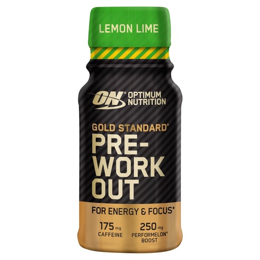 [BRSW2AAEBYAQY3TU] Optimum Nutrition Gold Standard Pre-Workout Energy Shot, Ready to Drink Food Supplement with Beta Alanine, Caffeine, PerforMelon Boost and Vitamin B6 and B12, Lemon Lime Flavour, 12-Pack, 12 x 60 ml