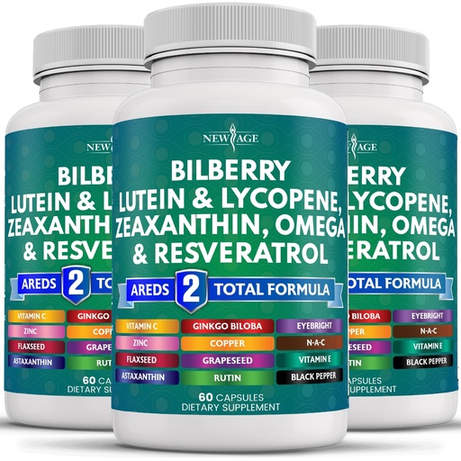 [BRSRAYYTAB6QYDTV] NEW AGE Eye Health Vitamins with Bilberry Lutein & Zeaxanthin Lycopene Resveratrol Grape Seed Extract Astaxanthin - Eye Vitamin - 180 Count