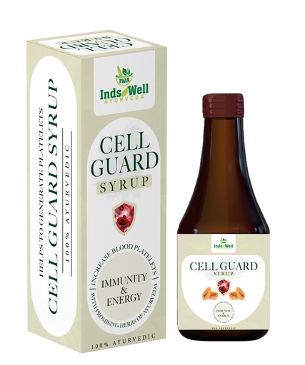 [BRSREFI6AAIRU3I4] IndsWell Ayurveda Cell Guard Syrup | Herbal Platelet & Immunity Booster | Papaya Leaf, Giloy, Ashwagandha & More | 200 ml
