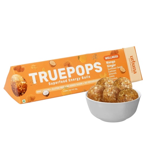 [BRSWYYI7OUDWOH3J] Urbana Superfoods Truepops Energy Balls | Healthy Vegan Snack | Mango Ginger Flavor | Gluten Free, Keto Friendly | Natural Superfood Bites | 240g (4 x 60g)