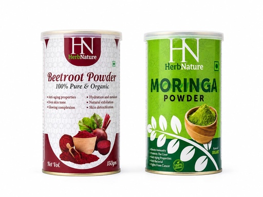 [BRSRGZA5OV4BEEI2] Organic Moringa Powder and Beetroot Powder Combo Pack (150g Each) | Pure Superfood for Immunity, Energy & Glowing Skin | Natural Pre-Workout & Detox Supplement