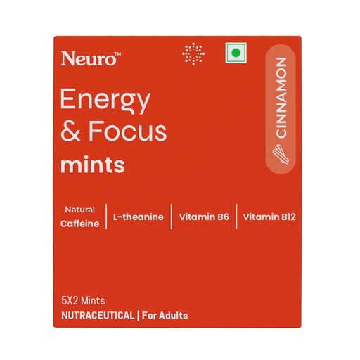[BRSREH35AV7WA3QV] NeuroGum Energy Caffeine Mints (5 X 2 Sachets) - Sugar Free with L-theanine + Natural Caffeine + Vitamin B12 & B6 - Energy & Focus Supplement for Women & Men - Cinnamon Flavor | Pack of 2 (20 Mints)