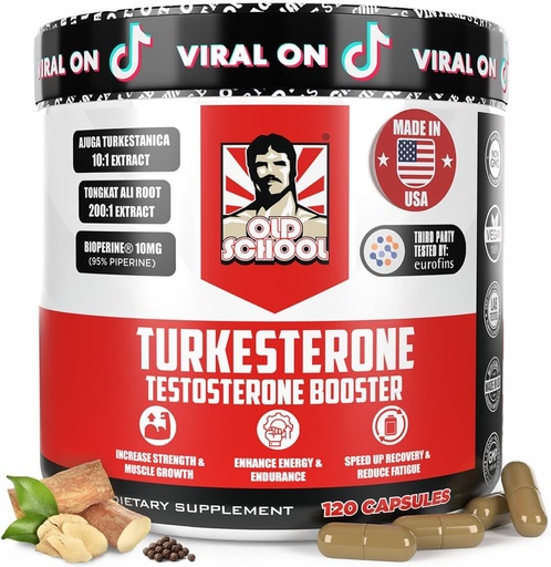 [BRSROBIHOIHBUALO] Old School Labs Testosteron dodatek pro muže - Turkesterone 1500mg Max Potency + Tongkat Ali & BioPerine ® - Svalový růst, zotavení, Drive & Stamina - 120 Caps, 40 Služeb
