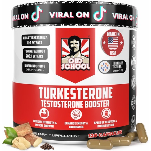 [BRSROBIHOIHBUALO] Old School Labs Testosterone Supplement for Men – Max Potency Tongkat Ali with BioPerine® for Max Absorption, Supports Muscle, Strength, Recovery, Drive & Stamina – Turkesterone, 120 Capsules