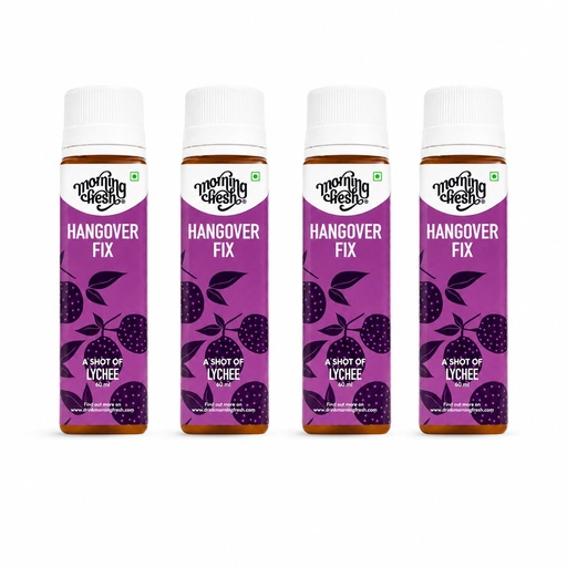 [BRSRYEIZAF7WOH3U] Morning Fresh Hangover Cure and Liver Protection Drink - Lychee Flavor, Size: 4 Bottles in 1 Box | Helps reduce hangovers | Improves hydration | Clinically proven | Enriched with Vitamin-C, Mulberry Leaf extract & Proteins | No sugar & caffeine | 100% natural & easy-to-carry | Wake up Fresh