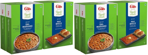 [BRSRYZAPDEFAEYLV] Gits Ready to Eat 1200g (Dal Makhani 300g X Pack of 4 + PAU Bhaji 300g X Pack of 4)