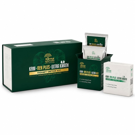 [BRSRY2QTOR6Q42QV] Karma Ayurveda KRM-Ren Plus Ultra Kwath Kidney Detox Kit | 28 Ayurvedic Herbs with Gokshura, Punarnava & Varun | Developed by Dr. Puneet Dhawan | Morning & Evening Dose 15 Days Kit