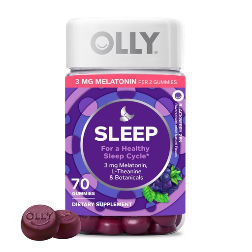 [BRSWGGTRBUJQ4E3P] OLLY Sleep Gummy, Sleep Support Supplement,* 3 mg Melatonin, L-Theanine, Chamomile and Lemon Balm Extracts, Blackberry Zen Flavor, 35 Day Supply - 70 Count
