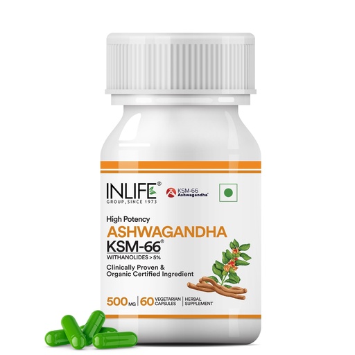[BRSRA2QCBF4AI3QY] INLIFE Ashwagandha KSM-66 Supplement 500mg, Natural Formula, 60 Veg Caps