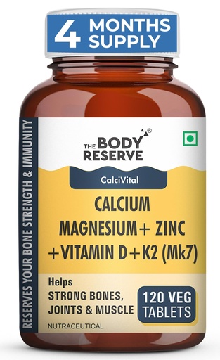 [BRSRABAOCUJRUFDD] The Body Reserve Calcium, Magnesium, Zinc with Vitamin K2, MK7 & B12 – 120 Tablets for Bone & Joint Health (4-Month Pack)