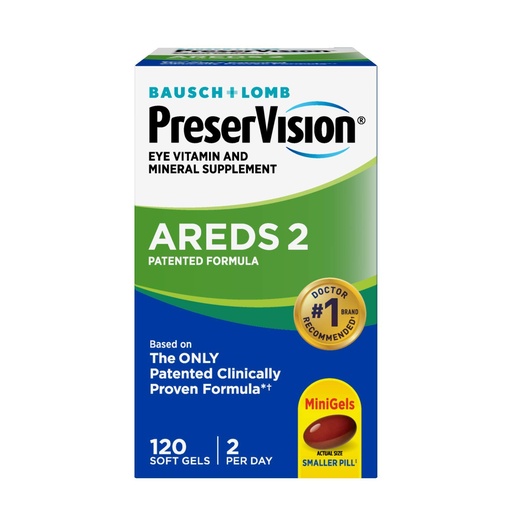[BRSWGAADCQFA2G3V] Bausch & Lomb, PreserVision, AREDS 2 Formula, Eye Vitamin & Mineral Supplement, 120 Soft Gels