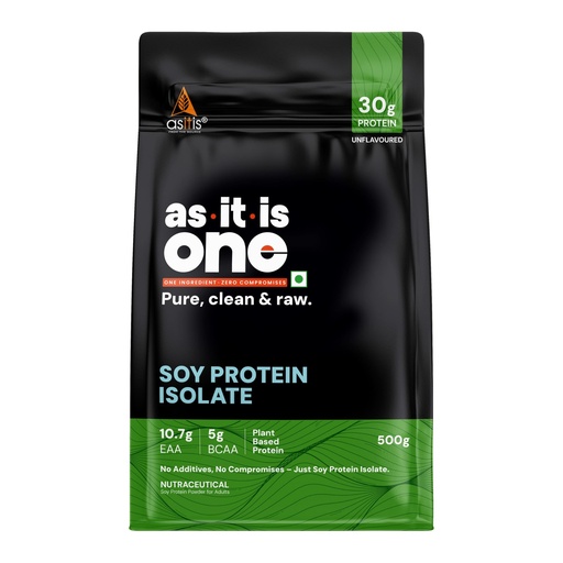 [BRSWGAL5BMCBQHTL] AS-IT-IS One Soy Protein Isolate - Light on Gut, Complete Amino Acid Profile, Unflavoured 500g, Plant based, Ideal for Adults of All Ages