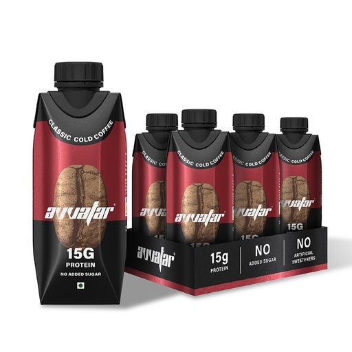 [BRSRYED5AR5BYD3D] avvatar Protein Cold Coffee | Classic Cold Coffee Flavour | 15g Protein | 4.8g Fiber | Ready to Drink | 250ml | Pack of 4 (4 x 250 ml)
