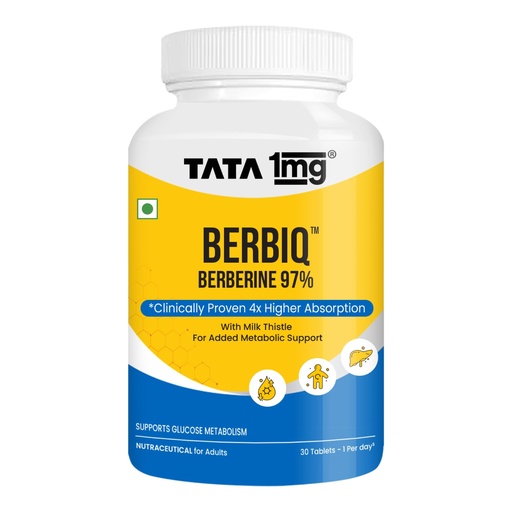 [BRSRGBQYCIPRYHQ7] Tata 1mg Berbiq Berberine 97% Capsules | Supports Glucose Metabolism | Clinically Proven Higher Absorption | With Milk Thistle | 30 Capsules