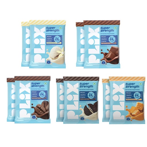 [BRSRY23QCIHWE3T3] PLIX THE PLANT FIX Super Strength Fermented Yeast Protein | Pack of 10 Assorted Flavour| (36gm Each)| 24g Protein/Serve