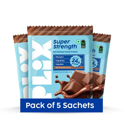 [BRSRY2Q5OANQ2G3X] PLIX THE PLANT FIX Super Strength Fermented Yeast Protein | Pack of 5 Milk Chocolate Flavour| (36gm Each)| 24g Protein/Serve |