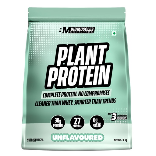 [BRSRY2Q2A4CBADY2] Bigmuscles Nutrition Clean Plant Protein | 30g Pea & Rice Protein Isolate Per Serve (1kg, Unflavoured) | Complete Amino Acid Profile | Easy Digestion & Non-Chalky