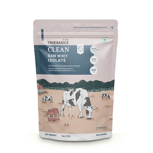 [BRSRGGIOC57G2YLV] TrueBasics Clean Raw Whey Isolate Protein Powder, Unflavoured, 1kg