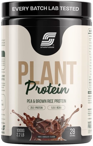 [BRSROFIBBUBRED37] Sparkfusion Plant Protein Powder Isolated Pea & Brown Rice Protein 25 gm Protein Easy To Digest Triple|Chocolate Flavour 1 kg
