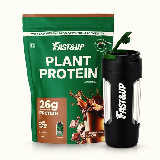 [BRSRY2QNOIBR4AL3] Fast&Up Plant Protein Powder (1kg Rich Chocolate) + FAST&UP 600ml Protein Shaker Bottle | High Protein Vegan Nutrition Bundle