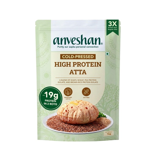 [BRSRYZQ6O4BQOH3A] Anveshan High Protein Atta 1 KG | ~10g Plant Protein/Roti | Ancient Khapli Wheat + Pea & Brown Rice Protein | No Soy, No Maida | Low GI, Complete Amino Acids