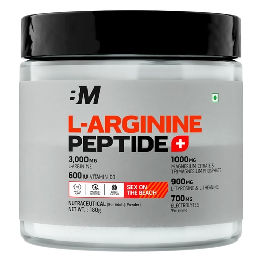 [BRSRGAT7B54GYG3P] Bigmuscles Nutrition L-Arginine + Peptides [180g, Sex On The Beach] | Arginine Powder with Superior Grade Magnesium, Electrolytes, Tyrosine & Vitamin D3