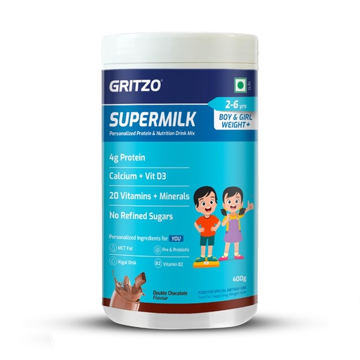 [BRSRGZITCB7BMFLH] Gritzo SuperMilk Weight+ (2-6y Kids), Double Chocolate, 400g