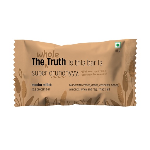 [BRSRYYAHOQJWYYLL] The Whole Truth - Super Crunchy Mocha Millet Protein Bar 12G | Pack of 6 x 55g | Cleanest Snack Ever | No Refined Sugar | Real Coffee Real Cocoa | Perfect On the Go Snack