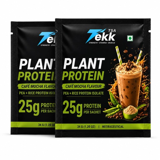[BRSRYEACO4NAI332] TSA Tekk Plant Protein Powder, Café Mocha Flavour, Pea & Rice Protein Isolate, 21g Protein Per Serving, 100% Vegan, 34 gram each sachets, Pack of 2