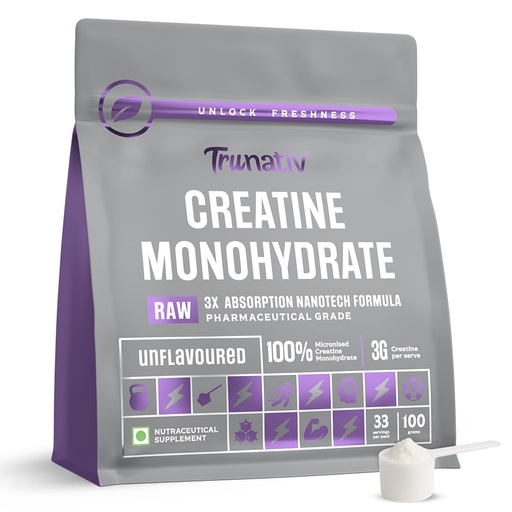 [BRSREYIZOQPA4YDU] Trunativ Pure Micronised Creatine Powder | Creatine Monohydrate Supplement for Strength, Fast-Absorption, Recovery & Lean Muscle | Gut-Friendly | 100g (33 Servings)