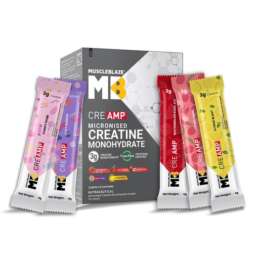 [BRSRGBIBDMGWMA3X] MuscleBlaze Micronised Creatine Monohydrate CreAMP Powder, 15 Sachets