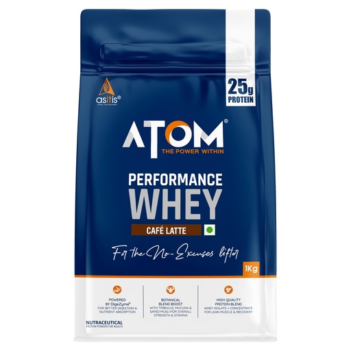 [BRSRMFI2AR5A4GQ7] AS-IT-IS ATOM Performance Whey 1Kg | With Safed Musli & Mucuna Pruriens | Cafe latte flavor