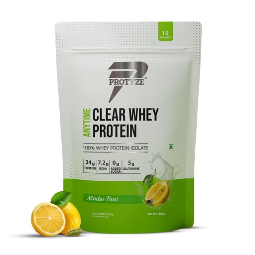 [BRSROHQNOQCA2G3A] Protyze Anytime Clear Whey Protein Isolate | 24g Protein Per Scoop | Nimbu Pani, 15 Servings | ISO & HACCP Certified | Lean Muscle Growth, Easy Digestion & Refreshing