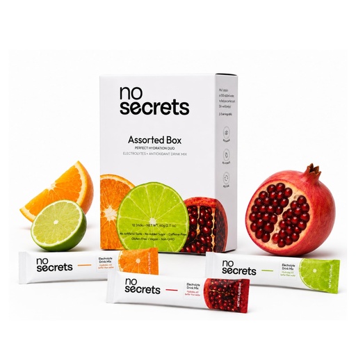 [BRSRGGQ2OYPAM3DV] No SECRETS Perfect Hydration Duo – Lime, Orange & Pomegranate - Pack Of 1 (12 Sticks) | Electrolytes & antioxidants | Instant Hydration & Energy | Vegetarian | Daily Hydration & Recovery