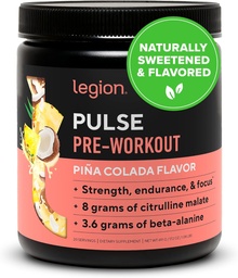 LEGION Pulse Pre Workout - All Natural Nitric Oxide Preworkout Drink to Boost Energy, Creatine Free, Naturally Sweetened, Beta Alanine, Citrulline, Alpha GPC (Pina Colada)