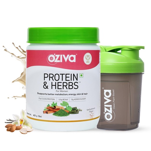 [BRSROBIZBMIB4G36] OZiva Protein & Herbs for Women, No Added Sugar, Vanilla Almond, 454g